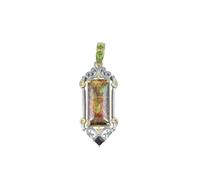 Ravishing Impressions Green Fire Ammolite Pendant with Garnet & Peridot - 20x10mm Rectangle Gemstone Necklace in Yellow Gold Plated 925 Sterling Silver - Elegant Handmade Jewelry for Women
