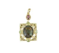 Ravishing Impressions Green Fire Ammolite, Ruby & Peridot Pendant - 15x10mm Oval Gemstone Necklace with White Topaz - Yellow Gold Plated 925 Silver - Handcrafted Canadian Jewelry Gift