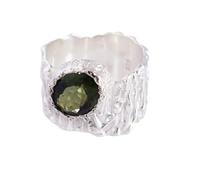 Ravishing Impressions Handmade Moldavite Ring Bezel Set Oval Faceted Green Gemstone 10x8mm 9.4g Statement Ring for Women or Men P1/2, 57(18.1)