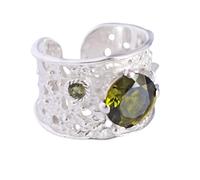 Ravishing Impressions Handmade Moldavite Round Prong Ring Green Faceted Gemstones 10mm 3mm 9.6g Statement Fine Jewelry Gift for Women or Men Q1/2, 58(18.5)