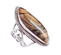Ravishing Impressions Landscape Jasper Statement Ring White Rhodium Bezel Set Fancy Cabochon 34x12mm Multicolor Gemstone Ring Bold Designer Jewelry Unique Gift for Women-T 1/2
