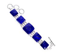 Ravishing Impressions Lapis Lazuli Silver Bracelet 7.48 Inch Length White Rhodium Plated 925 Sterling Silver Blue Gemstone Bezel Set Square Cabochon Toggle Clasp Womens Gift