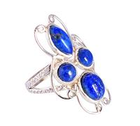 Ravishing Impressions Lapis Lazuli Statement Ring White Rhodium Bezel Set Marquise Oval Round Cabochon Blue Gemstone Ring 10x5mm 9x7mm 5mm Bold Designer Jewelry Gift-S 1/2