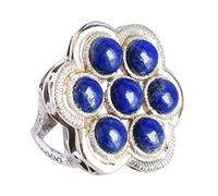 Ravishing Impressions Lapis Lazuli Statement Ring White Rhodium Bezel Set Round Cabochon 7mm Blue Gemstone Ring Bold Designer Jewelry Handmade Gift for Women-U 1/2