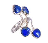 Ravishing Impressions Lapis Lazuli Statement Ring White Rhodium Bezel Set Trillion Cabochon 7mm Blue Gemstone Ring Bold Geometric Designer Jewelry Unique Gift for Women-T 1/2