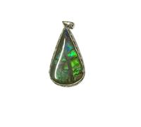 Ravishing Impressions Large Pear Ammolite Pendant Necklace - 42x25mm Green Fire Ammolite - Rhodium Plated 925 Sterling Silver - Bold Handmade Jewelry for Women - Iridescent Statement Gift