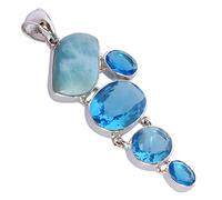 Ravishing Impressions Larimar & Blue Quartz Multi-Stone Pendant Necklace in 925 Sterling Silver - Fancy & Oval Cut Blue Gemstones