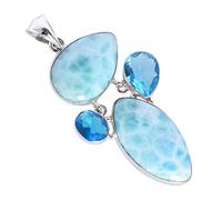 Ravishing Impressions Larimar & Blue Quartz Multi-Stone Pendant Necklace in 925 Sterling Silver - Pear & Marquise Cut Blue Gemstones