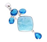 Ravishing Impressions Larimar & Blue Quartz Multi-Stone Pendant Necklace in 925 Sterling Silver - Square & Pear Cut Blue Gemstones