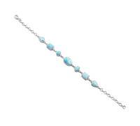 Ravishing Impressions Larimar Bracelet Blue Gemstone Adjustable Chain Lobster Clasp Bezel Set Oval Rectangle Pear Cabochon White Rhodium Plated Jewelry for Women 8 Inches