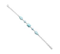 Ravishing Impressions Larimar Bracelet Blue Gemstone Adjustable Chain Lobster Clasp Bezel Set Rectangle Round Pear Cabochon White Rhodium Plated Jewelry for Women 7.5 Inches