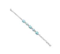 Ravishing Impressions Larimar Bracelet Blue Gemstone Adjustable Chain Lobster Clasp Bezel Set Rectangle Cabochon White Rhodium Plated Jewelry for Women 6.5 Inches