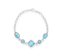 Ravishing Impressions Larimar Bracelet Blue Gemstone Adjustable Chain Lobster Clasp Bezel Set Square Round Oval Cabochon White Rhodium Plated Jewelry for Women 8 Inches