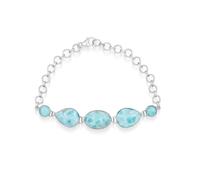 Ravishing Impressions Larimar Bracelet Blue Gemstone Jewelry Adjustable Chain Lobster Clasp Bezel Set Oval Pear Round Cabochon White Rhodium Plated Natural Stone Jewelry Gift for Women 8 Inches