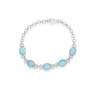 Ravishing Impressions Larimar Bracelet Blue Gemstone Jewelry Adjustable Chain Lobster Clasp Bezel Set Oval Cabochon White Rhodium Plated Natural Stone Bracelet Gift for Women 8 Inches