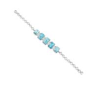 Ravishing Impressions Larimar Bracelet Blue Gemstone Jewelry Adjustable Chain Lobster Clasp Bezel Set Rectangle Cabochon White Rhodium Plated Natural Stone Jewelry Gift for Women 7 Inches