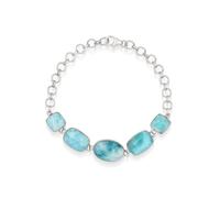 Ravishing Impressions Larimar Bracelet Blue Gemstone Jewelry Adjustable Chain Lobster Clasp Bezel Set Oval Rectangle Square Cabochon White Rhodium Plated Natural Stone Jewelry Gift for Women 9 Inches