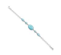 Ravishing Impressions Larimar Bracelet Blue Gemstone Jewelry Adjustable Chain Lobster Clasp Bezel Set Oval Round Pear Cabochon White Rhodium Plated Natural Stone Jewelry for Women Gift 8.5 Inches