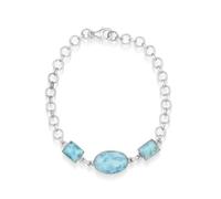 Ravishing Impressions Larimar Bracelet Blue Gemstone Jewelry Adjustable Chain Lobster Clasp Bezel Set Oval Rectangle Cabochon White Rhodium Plated Natural Stone Jewelry Gift for Women 6.5 Inches