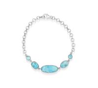 Ravishing Impressions Larimar Bracelet Blue Gemstone Jewelry Adjustable Chain Lobster Clasp Bezel Set Oval Round Cabochon White Rhodium Plated Natural Stone Jewelry Gift for Women 7 Inches