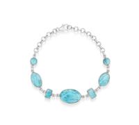Ravishing Impressions Larimar Bracelet Blue Gemstone Jewelry Adjustable Chain Lobster Clasp Bezel Set Oval Rectangle Round Cabochon White Rhodium Plated Natural Stone Jewelry Gift for Women 8 Inches