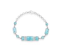 Ravishing Impressions Larimar Bracelet Blue Gemstone Jewelry Adjustable Chain Lobster Clasp Bezel Set Rectangle Round Cabochon White Rhodium Plated Natural Stone Jewelry Gift for Women 8.5 Inches