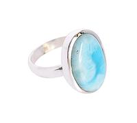 Ravishing Impressions Larimar Ring for Women Bezel Set Oval Blue Cabochon 12x18mm Handcrafted Gemstone Jewelry Statement Ring O1/2, 56(17.80)