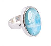 Ravishing Impressions Larimar Ring for Women Bezel Set Oval Blue Cabochon 16x22mm Handcrafted Gemstone Jewelry Statement Ring N1/2, 54(17.20)