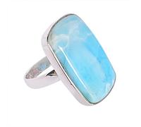 Ravishing Impressions Larimar Ring for Women Bezel Set Rectangle Blue Cabochon 19x28mm Handcrafted Gemstone Jewelry Statement Ring N1/2, 54(17.20)