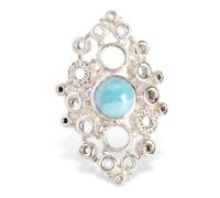 Ravishing Impressions Larimar Statement Ring White Rhodium Plated 8mm Round Blue Cabochon Bezel Set Bold Silver Ring for Women Statement Jewelry W1/2,66(21.00)