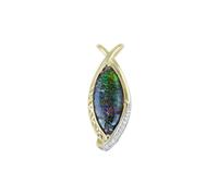Ravishing Impressions Marquise Ammolite Necklace - 30x12mm Blue Green Fire Gemstone with White Topaz Accents - Yellow Gold Plated 925 Silver - Canadian Jewelry - Rare Handmade Gift for Women