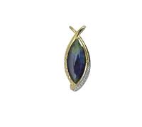 Ravishing Impressions Marquise Ammolite Pendant Necklace - 30x12mm Blue Fire Gemstone with White Topaz - Yellow Gold Plated 925 Silver - Canadian Jewelry - Rare Multicolor Gift for Women