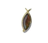 Ravishing Impressions Marquise Ammolite Pendant Necklace - 30x12mm Green Fire Gemstone with White Topaz - Yellow Gold Plated 925 Silver - Handmade Canadian Jewelry - Elegant Statement Gift for Her