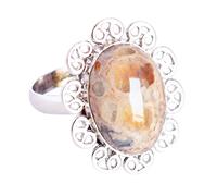 Ravishing Impressions Mexican Fire Opal Statement Ring White Rhodium Bezel Set Oval Cabochon 18x12mm Multicolor Gemstone Ring Bold Designer Jewelry Unique Gift for Women-W 1/2