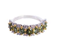 Ravishing Impressions Minimal Stackable Moldavite Prong Ring with Cubic Zircon Detail Round Four Millimeter Green Faceted Everyday Jewelry J1/2, 49(15.6)