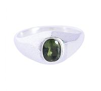 Ravishing Impressions Moldavite Bezel Ring Oval Faceted Green Gemstone 7x5mm 4.2g Handmade Jewelry Unique Crystal Healing Gift for Her or Him T1/2, 62(19.70)