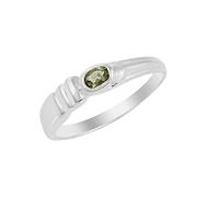 Ravishing Impressions Moldavite Ring Bezel Set Oval Faceted Green Gemstone 4x3mm 3g Handmade Unique Gift for Women or Men Q1/2, 58(18.5)