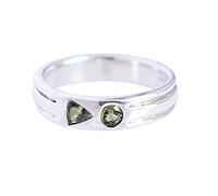 Ravishing Impressions Moldavite Ring Bezel Set Round and Triangle Faceted Green Gemstones 3mm 3x3mm 3.9g Handmade Fine Jewelry Unique Gift for Women or Men V1/2, 65(20.7)