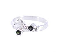 Ravishing Impressions Moldavite Ring Bezel Set Round Faceted Green Gemstone 2.5mm 2.2g Handmade Minimal Gift for Women or Men J1/2, 49(15.6)