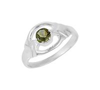 Ravishing Impressions Moldavite Ring Bezel Set Round Faceted Green Gemstone 5mm 2.3g Handmade Unique Gift for Women or Men P1/2, 57(18.1)