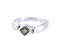 Ravishing Impressions Moldavite Ring Bezel Set Square Faceted Green Gemstone 4x4mm 3.4g Handmade Unique Gift for Women or Men Q1/2, 58(18.5)