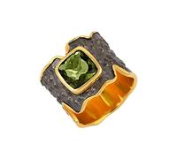 Ravishing Impressions Moldavite Ring Bezel Set Square Faceted Green Gemstone 7x7mm 8.2g Handmade Fine Jewelry Statement Gift for Women or Men O1/2, 56(17.80)
