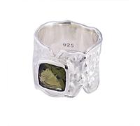 Ravishing Impressions Moldavite Ring Bezel Set Square Faceted Green Gemstone 7x7mm 8.2g Handmade Fine Jewelry Statement Gift for Women or Men V1/2, 65(20.7)