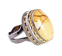 Ravishing Impressions Mookaite Adjustable Ring Black Rhodium Yellow Gold Plated Bezel Set Oval Cabochon 22x14mm Multicolor Gemstone Ring Bold Statement Jewelry Gift for Women-T 1/2