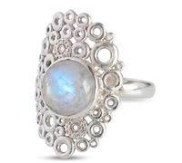 Ravishing Impressions Moonstone Statement Ring in White Rhodium Bezel Set Round Cabochon Multi Color Gemstone Cocktail Ring for Women N1/2,54(17.20)