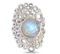 Ravishing Impressions Moonstone Statement Ring in White Rhodium Bezel Set Round Cabochon Multi Color Gemstone Cocktail Ring for Women V1/2,65(20.7)