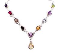 Ravishing Impressions Multi-Gemstone Gemstone 925 Solid Sterling Silver Necklace Amazing Designer Jewelry Jewelry for Spring Weddings