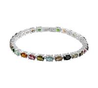 Ravishing Impressions Multi Tourmaline Tennis Bracelet 6x4mm Oval Faceted Multi Color Gemstones in White Rhodium Plated Metal, Prong Set Rainbow Gemstone Bracelet with Box Clasp for Women 6.5 Inches