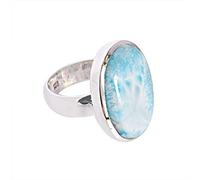 Ravishing Impressions Ocean Blue Larimar Oval Ring 17x21mm Cabochon Bezel Handcrafted Natural Gemstone Jewelry Women Statement Ring T1/2, 62(19.70)