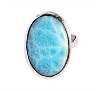 Ravishing Impressions Ocean Inspired Larimar Oval Ring 16x22mm Blue Cabochon Bezel Set Handcrafted Natural Gemstone Women Jewelry L1/2, 52(16.60)